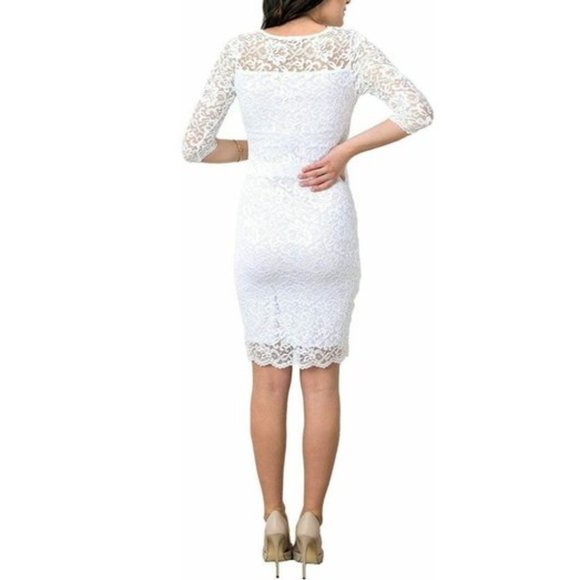 Hello MIZ Women's Size Small Maternity Bodycon Dress Ivory Floral Lace, S - Picture 3 of 7